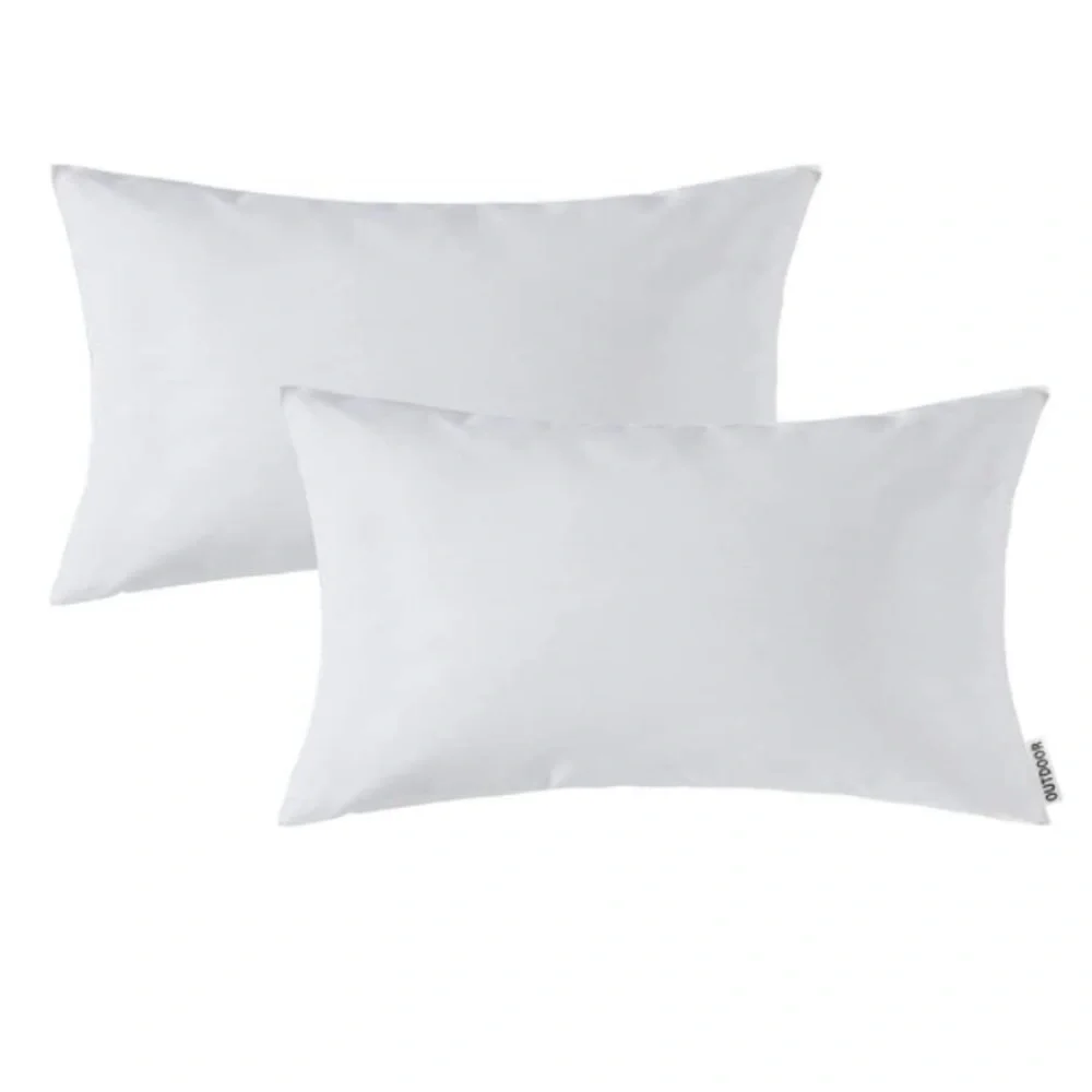 Luxury Home | Set of 2 White Outdoor Water Resistant Lumbar Throw Pillow Covers